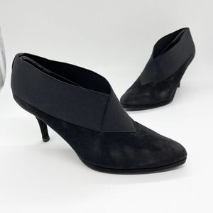 Stuart Weitzman Great Neck Heels‎ Pump Booties Sz 9 Black Suede Pointed Toe